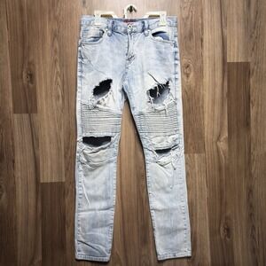 GUESS Men's 32x32 Light Wash Ripped Distressed Skinny Jeans Stretch‎ Denim